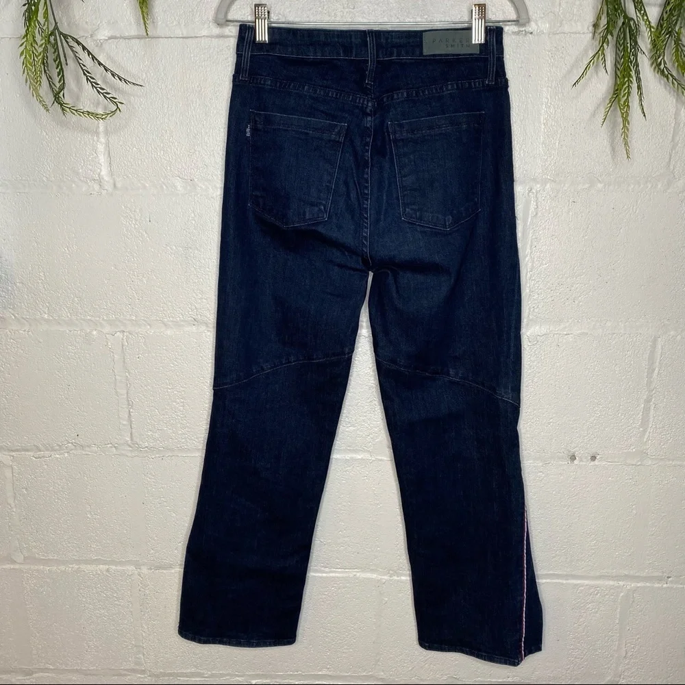 Parker Smith Peekaboo Split Hem Side Stripe Jeans in Baltic Dark Wash Size 28